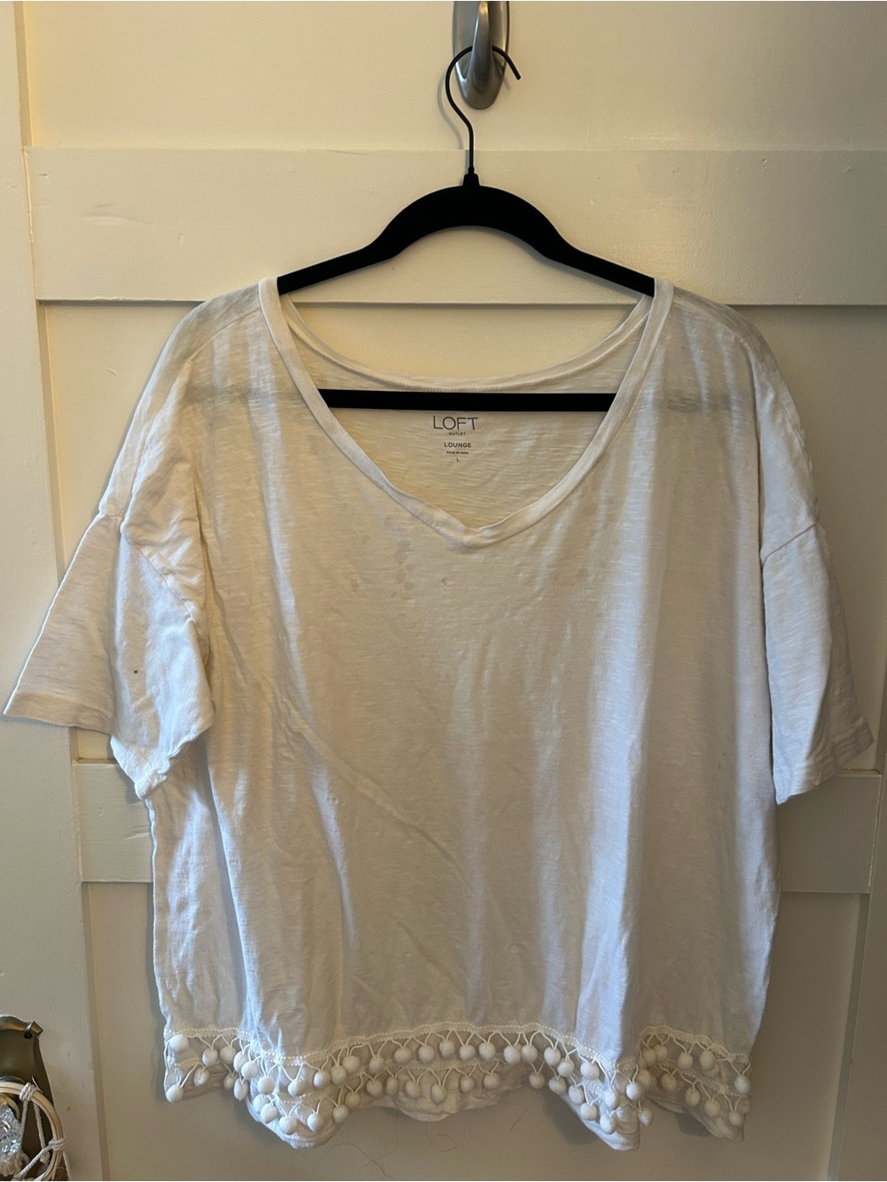 LOFT White Pom-Pom Hem  Short Sleeve Tee
